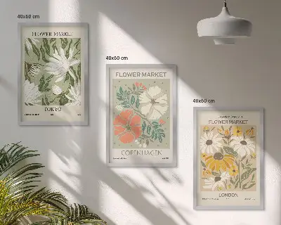 Composição de quadros moderna com motivos florais de cidades ao redor do mundo