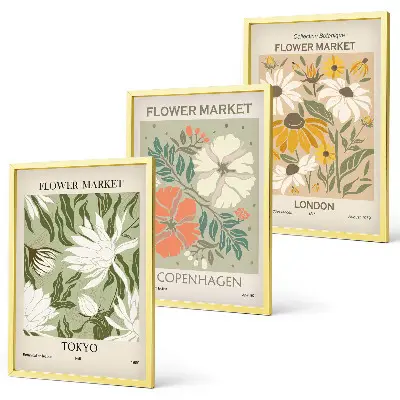 Composição de quadros moderna com motivos florais de cidades ao redor do mundo