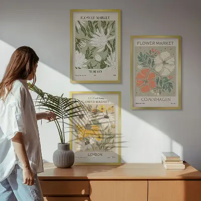 Composição de quadros moderna com motivos florais de cidades ao redor do mundo