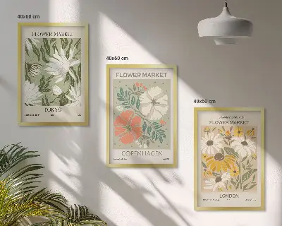 Composição de quadros moderna com motivos florais de cidades ao redor do mundo