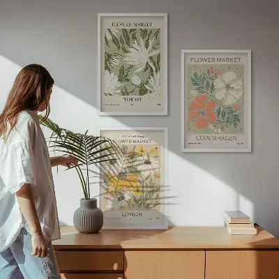 Composição de quadros moderna com motivos florais de cidades ao redor do mundo