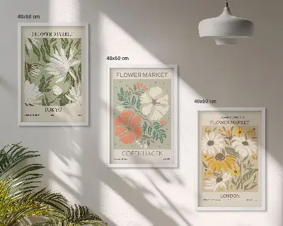 Composição de quadros moderna com motivos florais de cidades ao redor do mundo