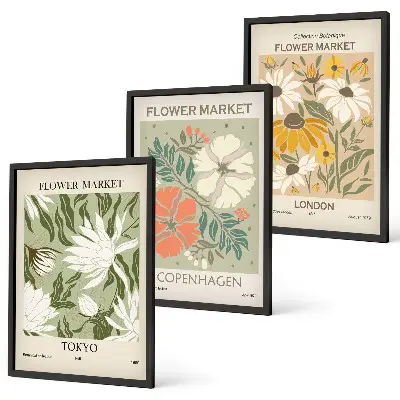 Composição de quadros moderna com motivos florais de cidades ao redor do mundo