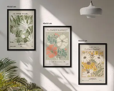 Composição de quadros moderna com motivos florais de cidades ao redor do mundo