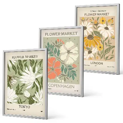 Composição de quadros moderna com motivos florais de cidades ao redor do mundo