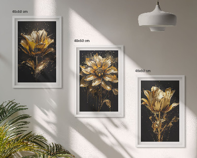 Conjunto de 3 quadros com moldura Flores amarelas sobre um fundo escuro