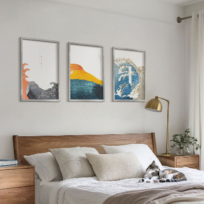 Conjunto de quadros para sala de estar Ondas de estilo gráfico japonês