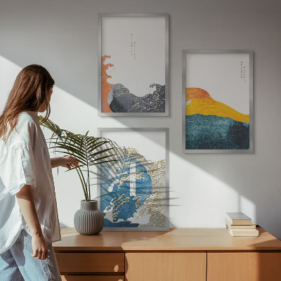 Conjunto de quadros para sala de estar Ondas de estilo gráfico japonês