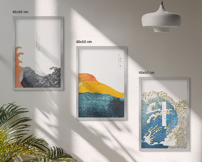 Conjunto de quadros para sala de estar Ondas de estilo gráfico japonês