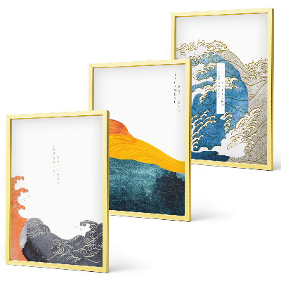 Conjunto de quadros para sala de estar Ondas de estilo gráfico japonês