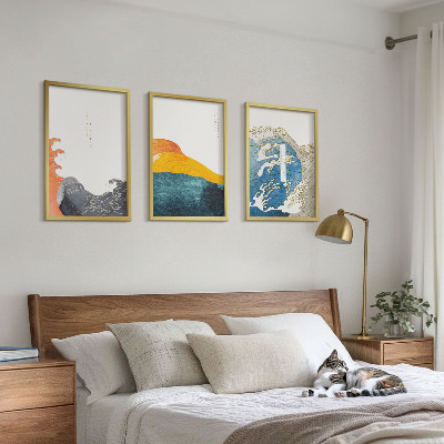 Conjunto de quadros para sala de estar Ondas de estilo gráfico japonês