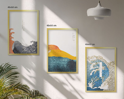 Conjunto de quadros para sala de estar Ondas de estilo gráfico japonês