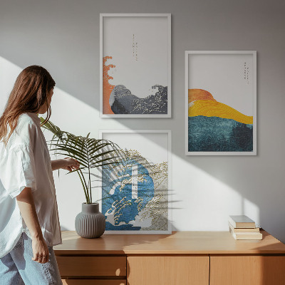 Conjunto de quadros para sala de estar Ondas de estilo gráfico japonês