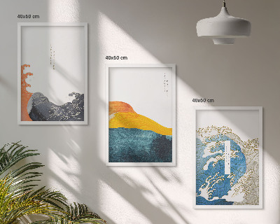 Conjunto de quadros para sala de estar Ondas de estilo gráfico japonês