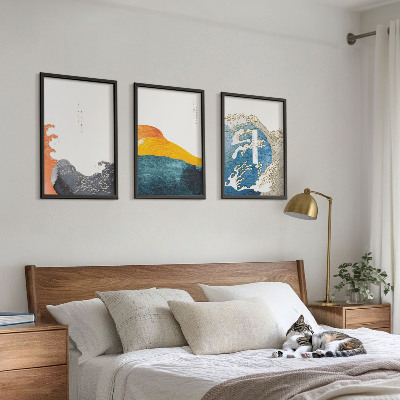 Conjunto de quadros para sala de estar Ondas de estilo gráfico japonês