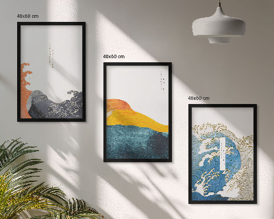 Conjunto de quadros para sala de estar Ondas de estilo gráfico japonês