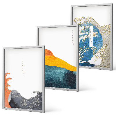 Conjunto de quadros para sala de estar Ondas de estilo gráfico japonês