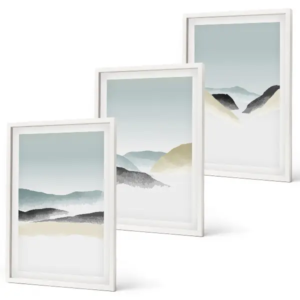 Composição de quadros moderna com montanhas minimalistas em tons pastel