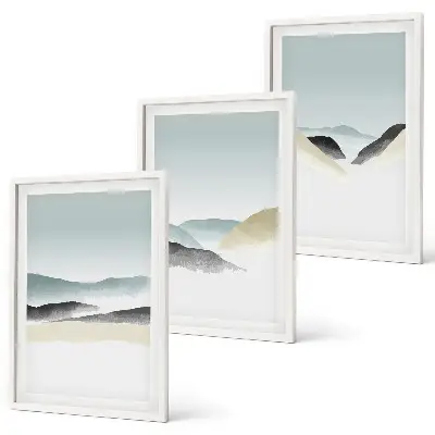 Composição de quadros moderna com montanhas minimalistas em tons pastel