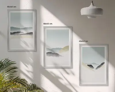 Composição de quadros moderna com montanhas minimalistas em tons pastel