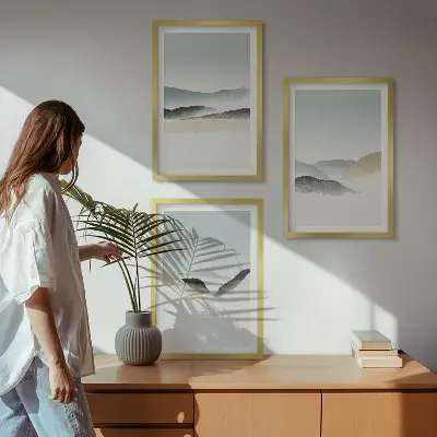 Composição de quadros moderna com montanhas minimalistas em tons pastel