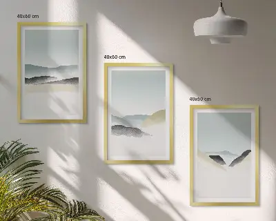 Composição de quadros moderna com montanhas minimalistas em tons pastel