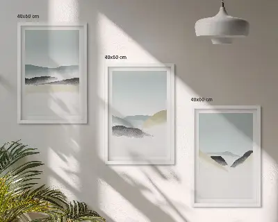 Composição de quadros moderna com montanhas minimalistas em tons pastel