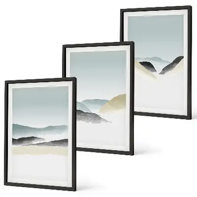 Composição de quadros moderna com montanhas minimalistas em tons pastel