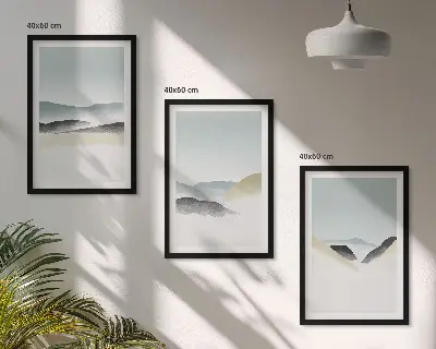 Composição de quadros moderna com montanhas minimalistas em tons pastel
