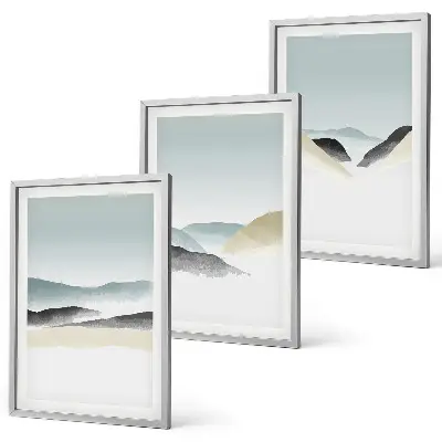 Composição de quadros moderna com montanhas minimalistas em tons pastel