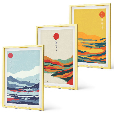 Conjunto de quadros para sala de estar abstração de rio com montanhas coloridas