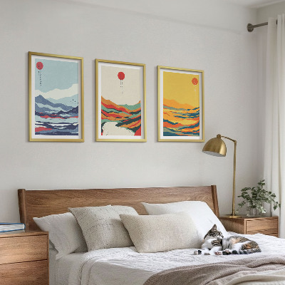 Conjunto de quadros para sala de estar abstração de rio com montanhas coloridas