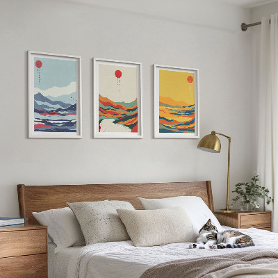 Conjunto de quadros para sala de estar abstração de rio com montanhas coloridas