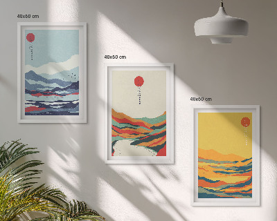 Conjunto de quadros para sala de estar abstração de rio com montanhas coloridas