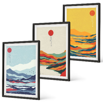 Conjunto de quadros para sala de estar abstração de rio com montanhas coloridas
