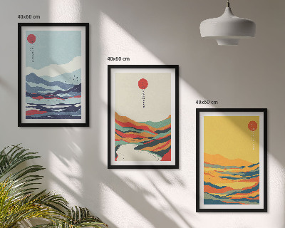 Conjunto de quadros para sala de estar abstração de rio com montanhas coloridas