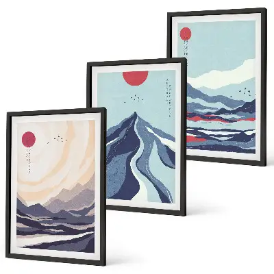 Composição de quadros moderna resumo com montanhas japonesas