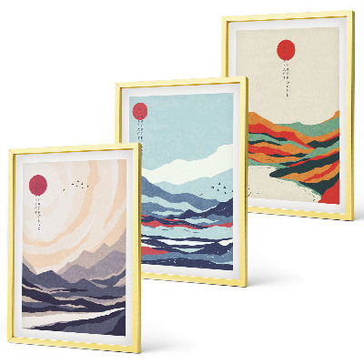 Conjunto de quadros para sala de estar abstrações de montanhas japonesas