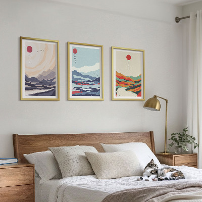 Conjunto de quadros para sala de estar abstrações de montanhas japonesas