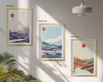 Conjunto de quadros para sala de estar abstrações de montanhas japonesas