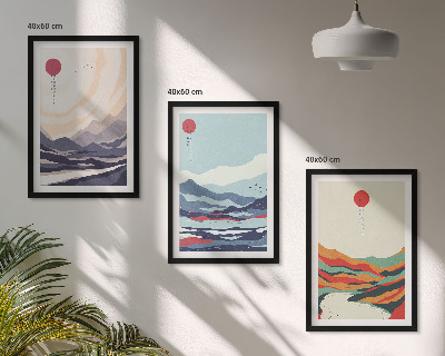 Conjunto de quadros para sala de estar abstrações de montanhas japonesas