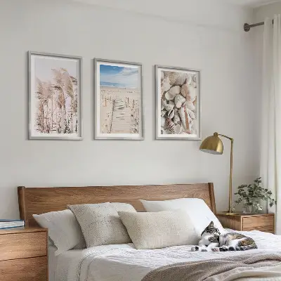 Composição de quadros moderna com conchas de praia e ervas marinhas