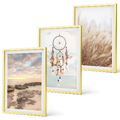 Conjunto de 3 quadros com moldura mar de nuvens apanhador de sonhos grama