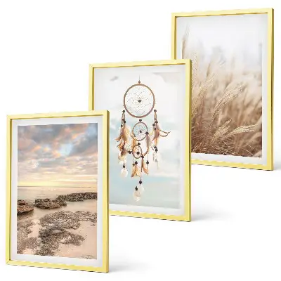 Conjunto de 3 quadros com moldura mar de nuvens com apanhador de sonhos e grama