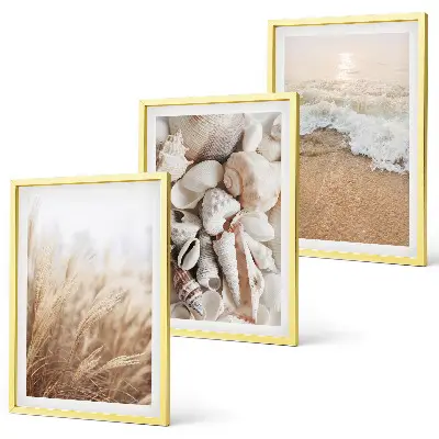 Conjunto de quadros para sala de estar com motivos de praia, conchas e ondas