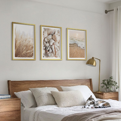 Conjunto de quadros para sala de estar Motivos de praia, conchas, ondas
