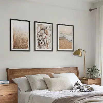 Conjunto de quadros para sala de estar com motivos de praia, conchas e ondas