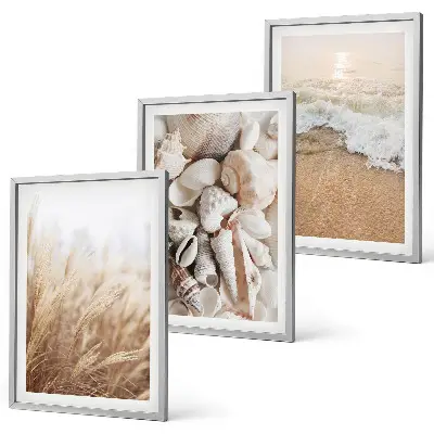 Conjunto de quadros para sala de estar com motivos de praia, conchas e ondas