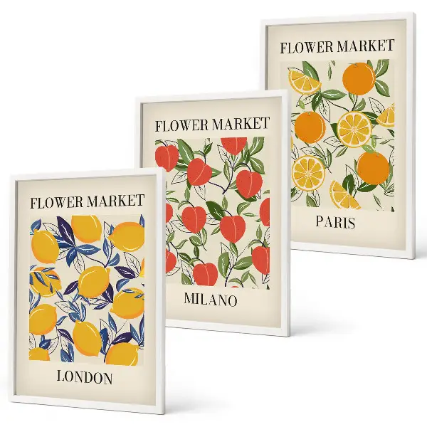 Composição de quadros moderna com cartazes de flores em cidades