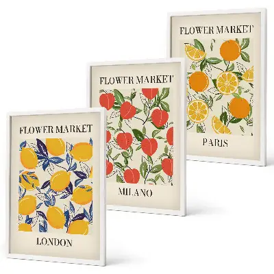 Composição de quadros moderna com cartazes de flores em cidades